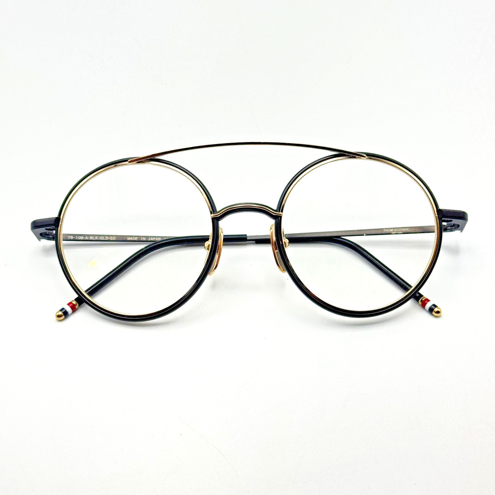 Thom Browne Eyeglasses Frames TB-108-A Black Gold Round Frame 50-21-141 New